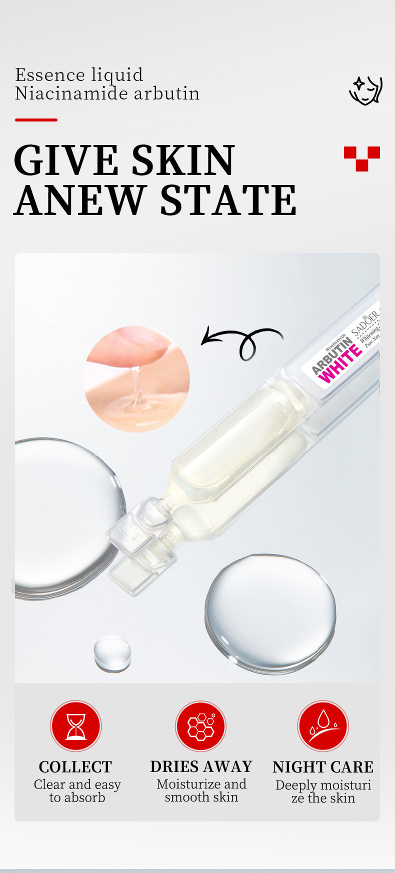 Niacinamide Whiten Serum Arbutin Facial Serum Glass Clarifying Dull Skin Moisturizing Multi-Effect Brightening Korean Skin Care