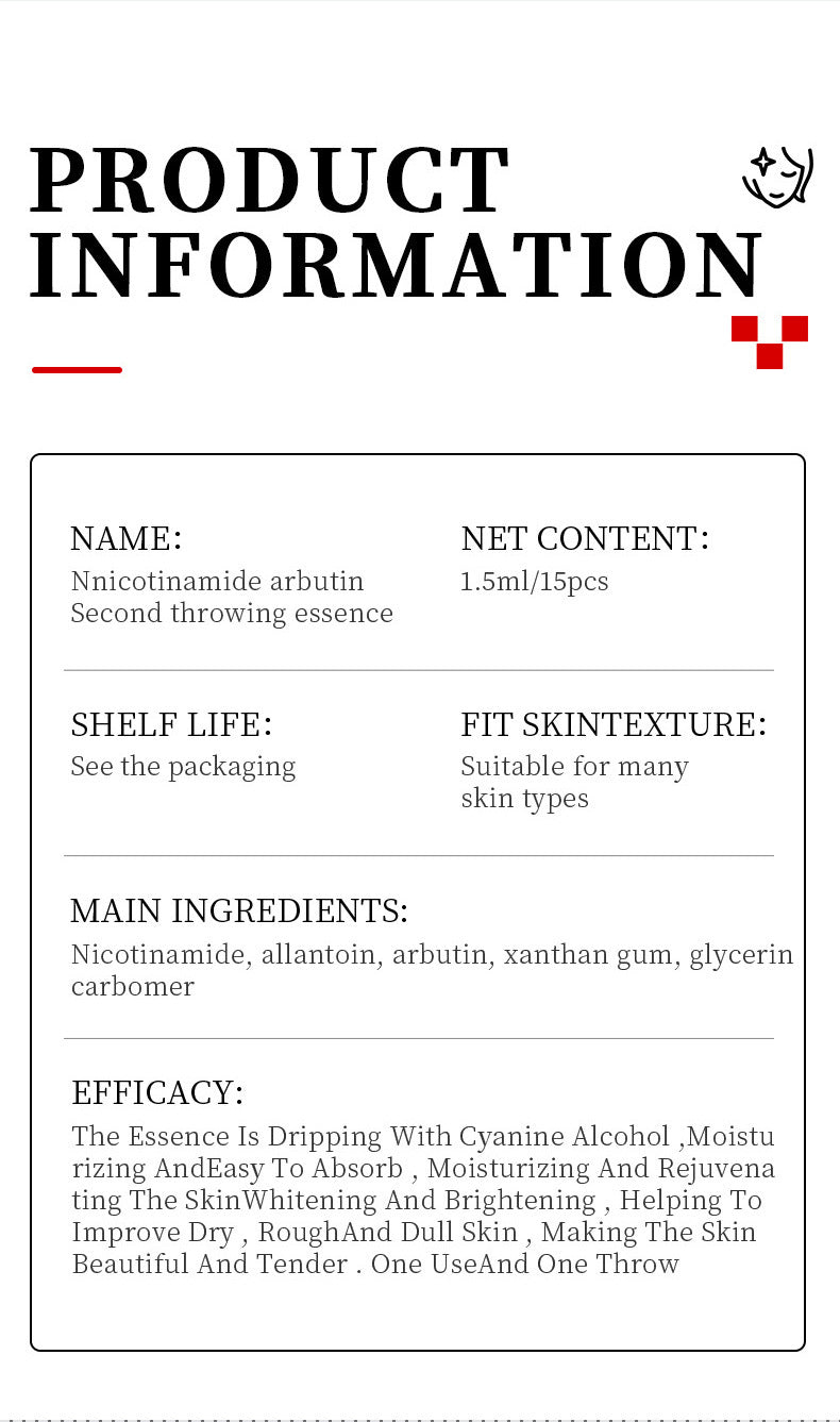 Niacinamide Whiten Serum Arbutin Facial Serum Glass Clarifying Dull Skin Moisturizing Multi-Effect Brightening Korean Skin Care