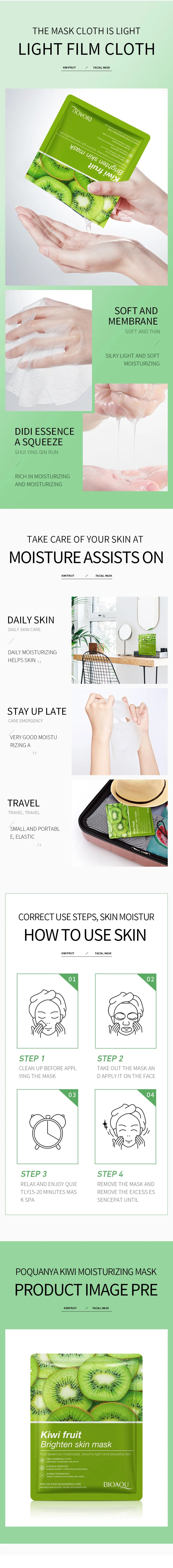 8pcs BIOAQUA Fruit Face Mask Moisturizing Facial skincare Anti-aging Whitening Facial Masks Face Sheet Mask Skin Care Products