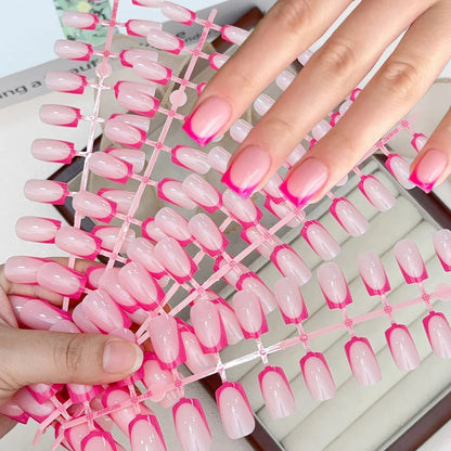120Pcs Short Square Red French Valentine's Day Fake Nails Nude Pink Glossy Acrylic False Nails Simple Wearable Press on NailTips