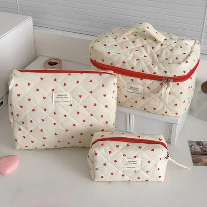 Ladies Zipper Quilting Make Up Bag Cosmetic Bag for Women Fashion Ins Heart Makeup Bag Pouch Small Large Toiletry Handbag Case