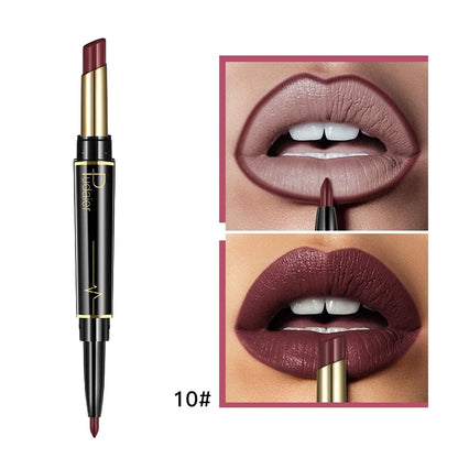 1pcs Matte Lip Liner & Lipstick, Double Ended Lip Pen Nude Makeup Tool, Long Lasting Color Rendering, Waterproof Lip Cosmetics