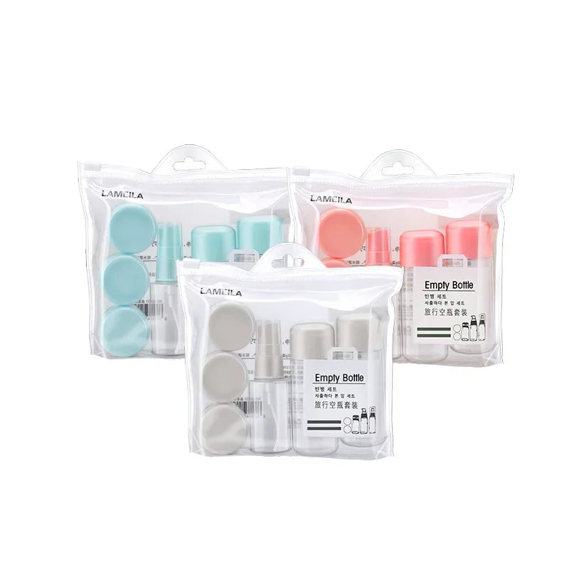 8 Piece Set Beauty Skincare Travel Bottles Perfume Spray Bottle Shampoo Facial Cleanser Lotion Bottle Eye Face Cream Boxes