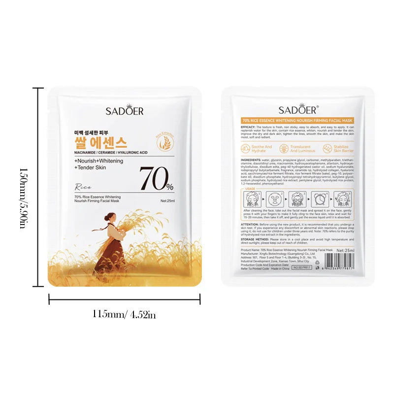 1/5/10PCS Rice Essence Face Sheet Mask,Niacinamide Hyaluronic Acid Hydrating Nourishing Brightening Tender Skin,Korean Skincare