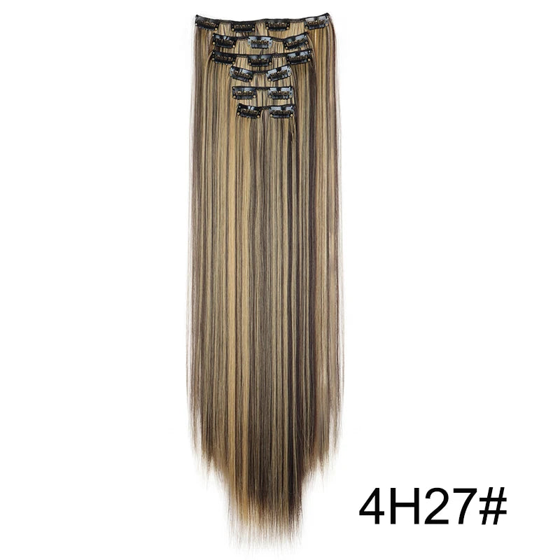 Synthetic 6pcs/set Long Straight Hair Extensions Ultra-Invisible Full Head Clip in Hair Extensions 24Inch for Women Daily Wear