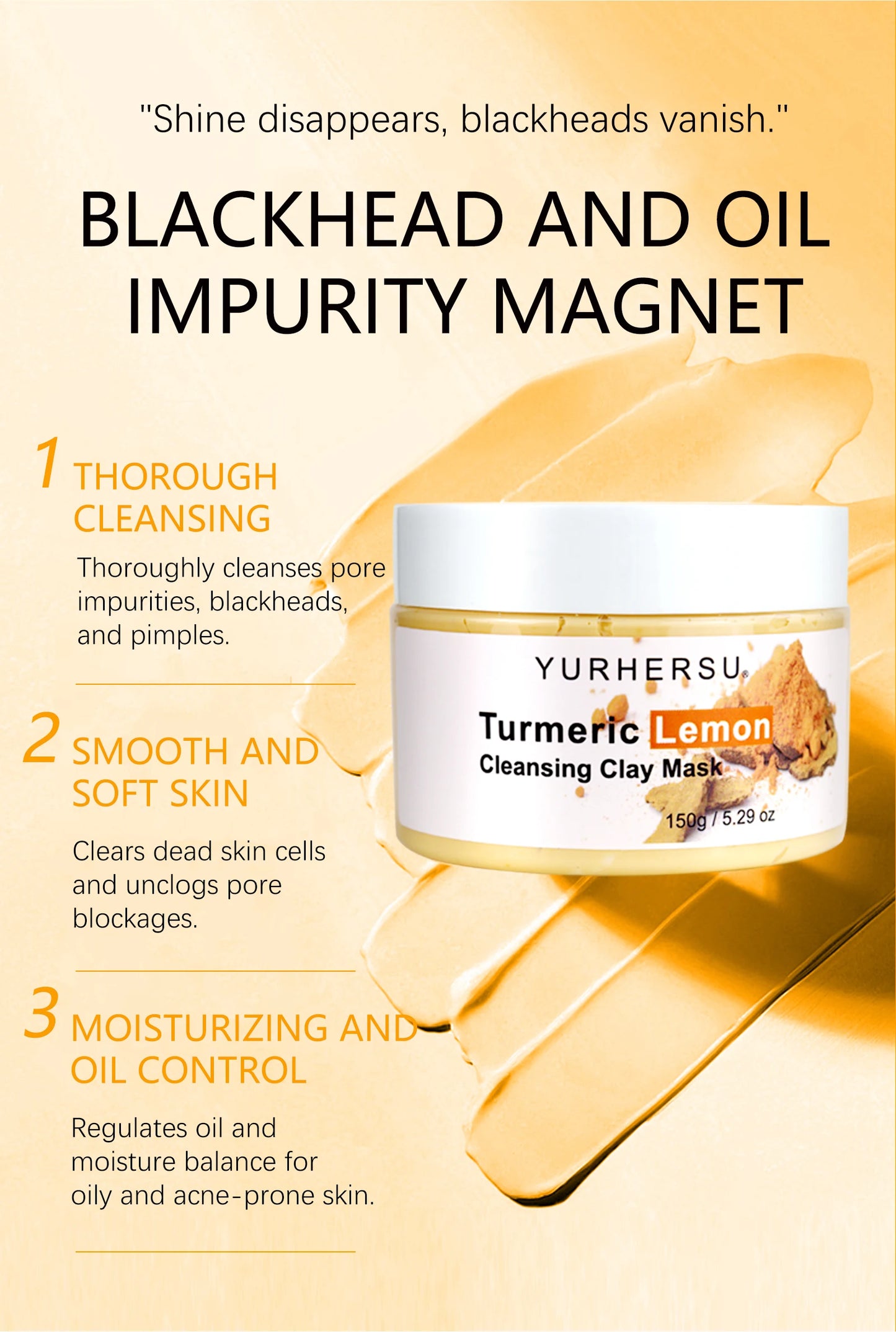 Turmeric and Lemon Deep Cleansing and Pore-Minimizing Clay Mask; Exfoliating and Brightening Clay Mask; Used for Skin Repair.