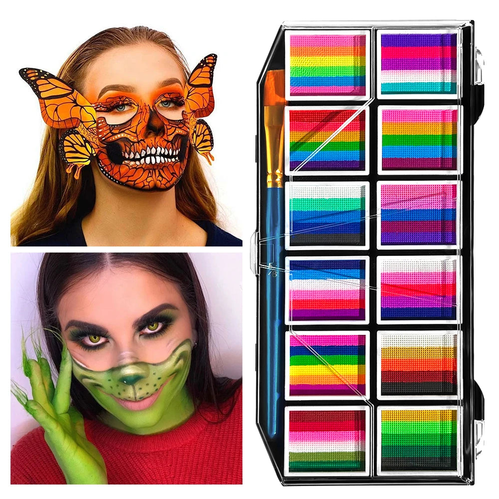 12 Grids colors Face painting Body paint Makeup rainbow Water-based Colorful Painting Set Christmas Palette for Adults and Kids
