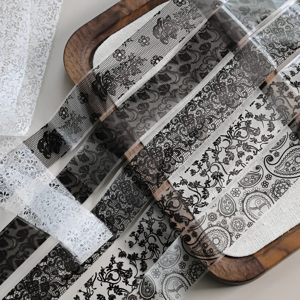 10 Rolls 2.5*50cm Black White Lace Nail Transfer Foil Lace Flower Nail Art Sexy Full Wraps Floral Transfer Paper Nail Decoration