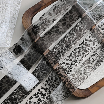 10 Rolls 2.5*50cm Black White Lace Nail Transfer Foil Lace Flower Nail Art Sexy Full Wraps Floral Transfer Paper Nail Decoration