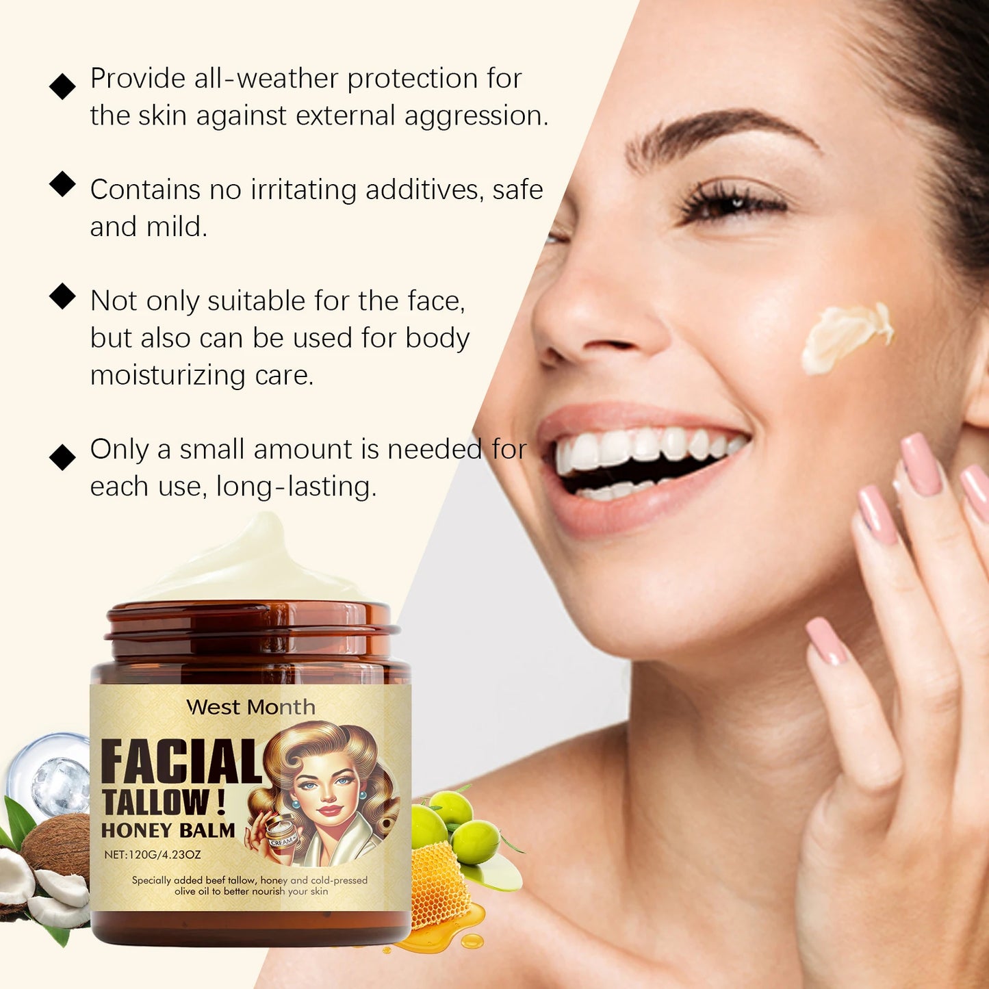 Lasting Wrinkle Remover Tallow Cream Soothing Facial Skin Firming Increase Facial Elasticity Nourishing Smooth Skin Care