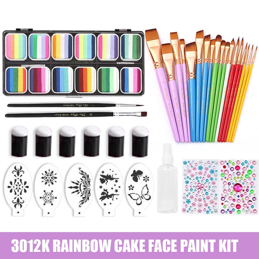 Professional Water Activated 12 Colors Rainbow Cake Face Painting Set With Brush Body Art Makeup Kit For Kids Halloween Chrismas