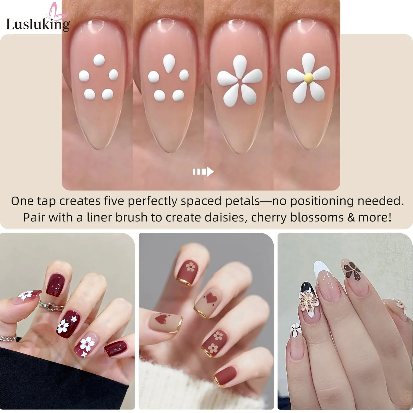 DIY Nail Art 5-Petal Dotting Tool Flower Creator 1.8mm Fine Tip Rhinestone Pickers Glitter Handle Manicure Nail Tools Brushes