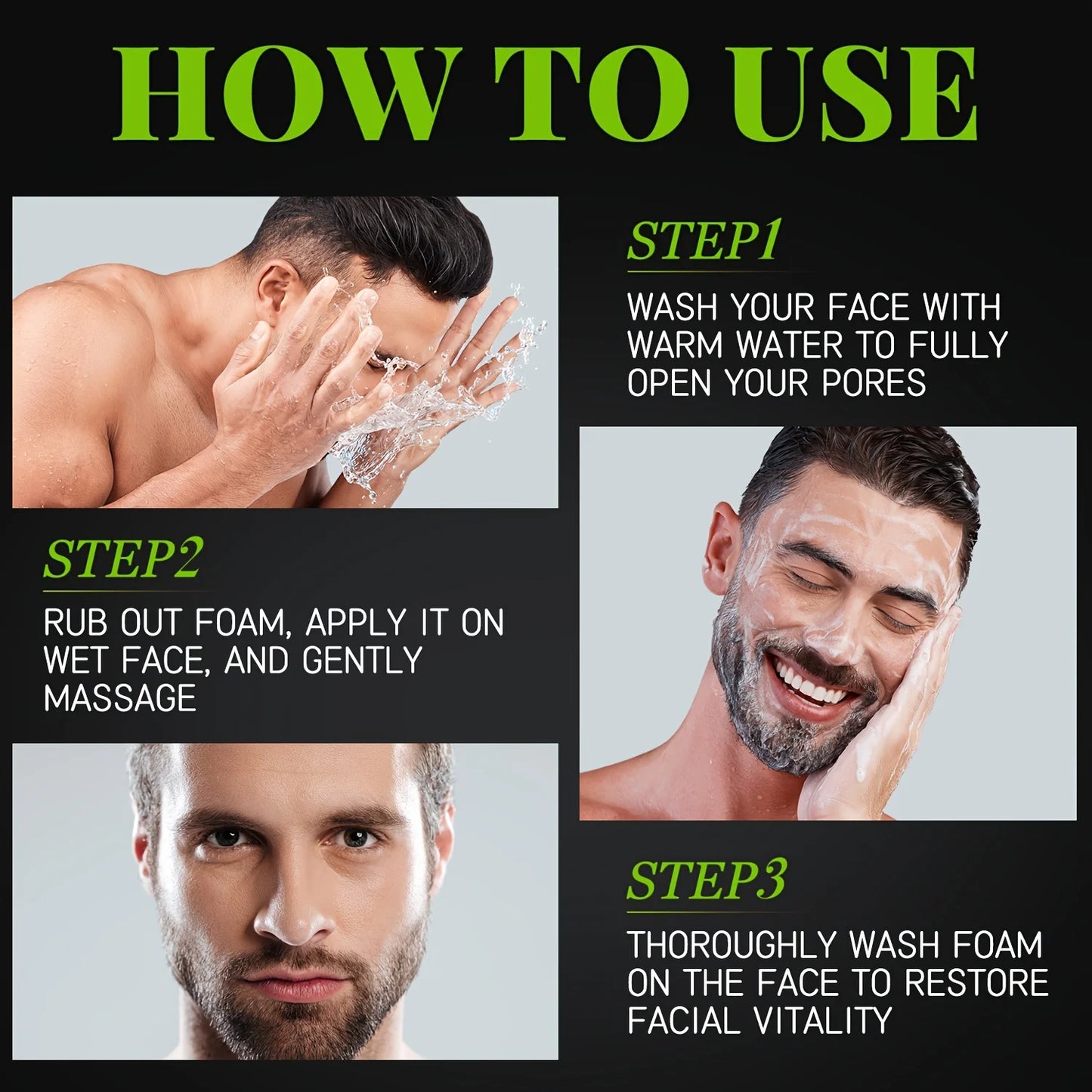 Men Face Wash with Volcanic Mud - Deeply Cleanse Oil from Pores, Control Oil and Exfoliate, Refreshing Face, Moisturize the Face