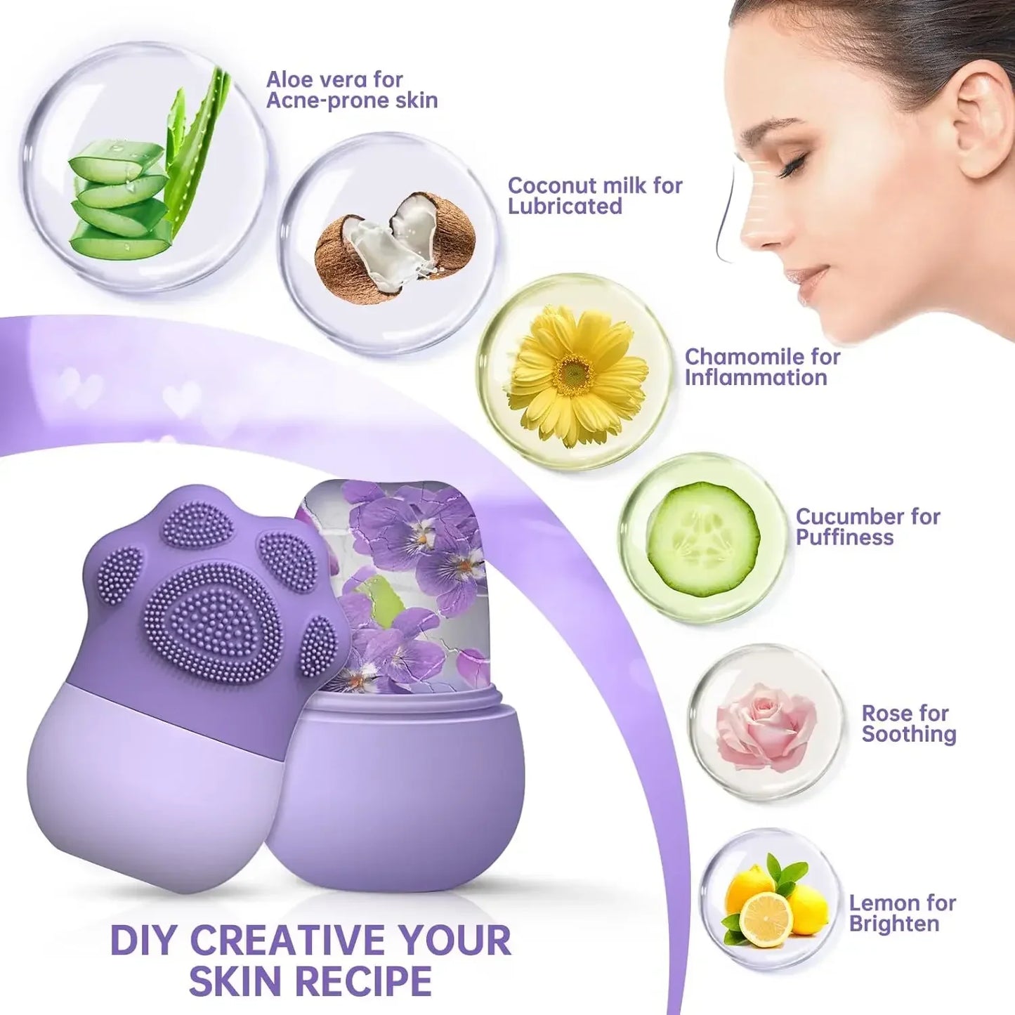 Massage Face - Silicone Beauty Tool for Women，Facial Ice Roller for Skin Care - Reduce Eye Puffiness 1Pcs