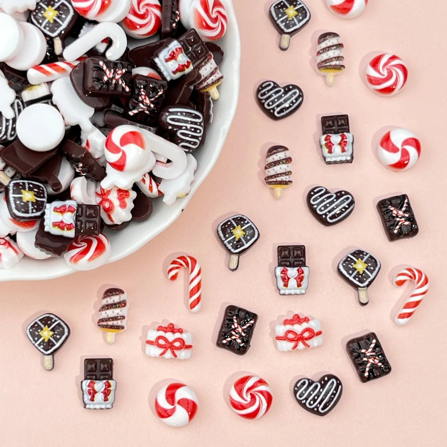 50pcs Resin Mini Christmas chocolate Decor Cartoon Magic Wand Cake Popsicle Figurine Flatback Stone Nail Art Scrapbook DIY Craft