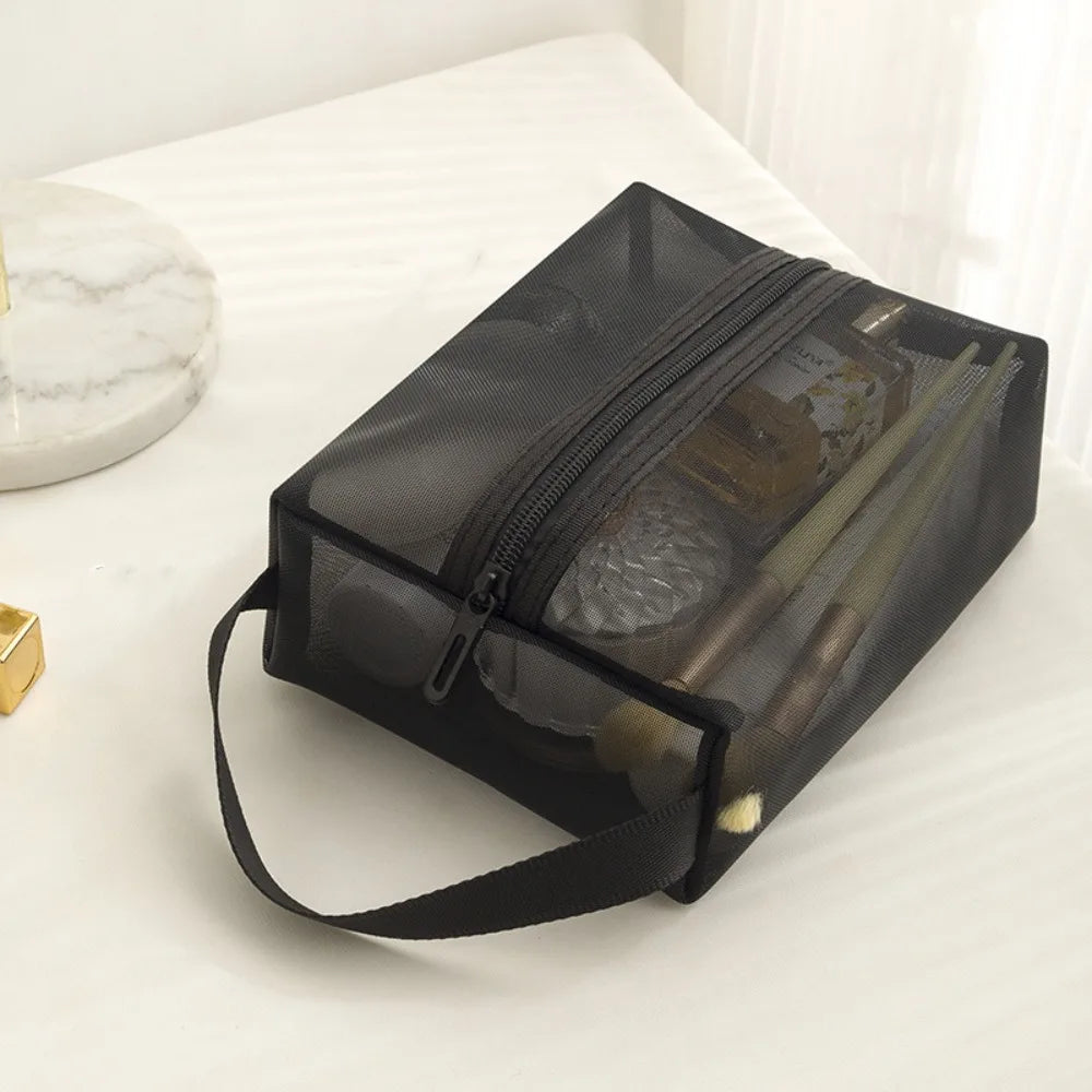 Mesh Toiletry Bag Travel Wash Bag Large Capacity Zipper Makeup Bag Skin Care Storage Bag Women Cosmetic Bag Korean Storage Bag
