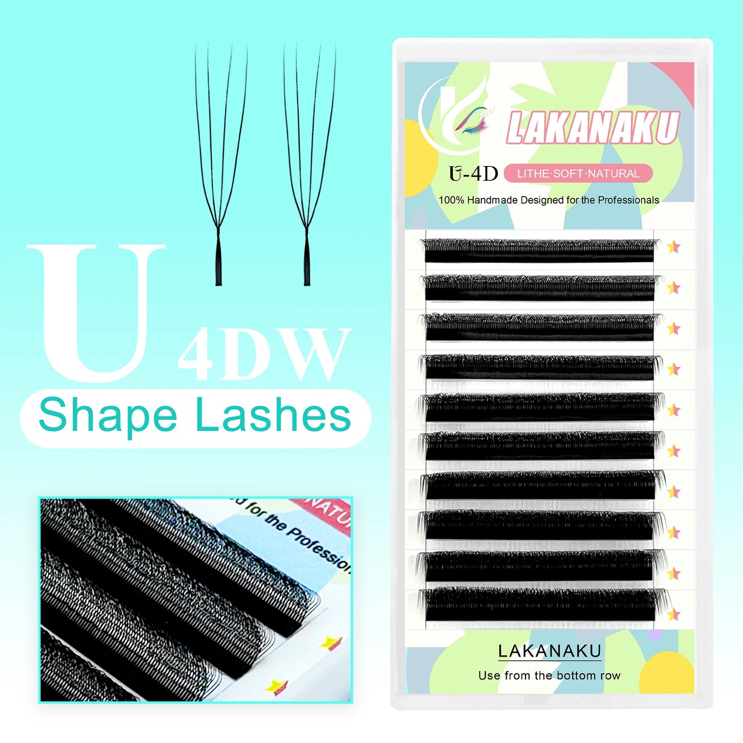 LAKANAKU 2D UU YY Lashes 3D 4D 5D W Fibras Tecnologicas Pestañas Shape U Eyelash Extension De Cils Premade Fans Lashes Extension