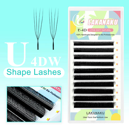 LAKANAKU 2D UU YY Lashes 3D 4D 5D W Fibras Tecnologicas Pestañas Shape U Eyelash Extension De Cils Premade Fans Lashes Extension