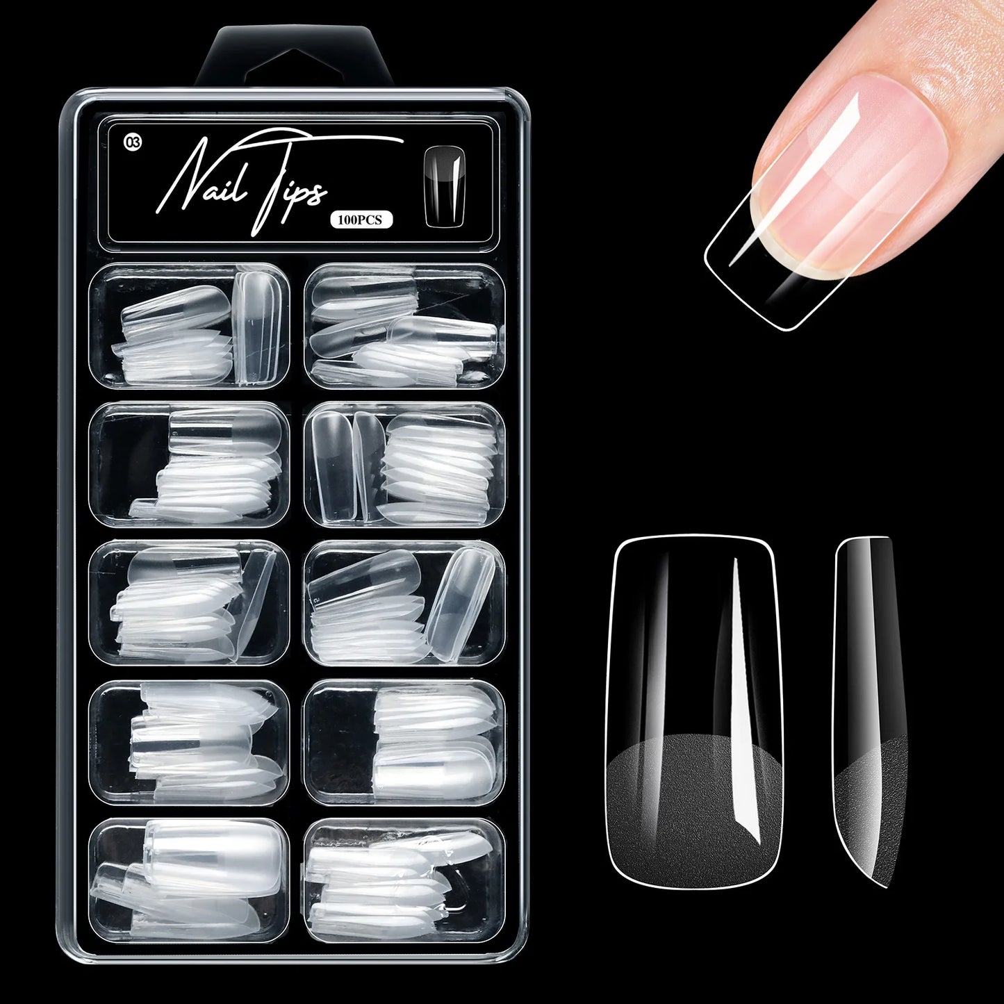 100pcs False Soft Gel Nail Tips Half/Full Cover Double-Use Press On Acrylic Nails Almond Coffin Stiletto Fake Nails Supplies