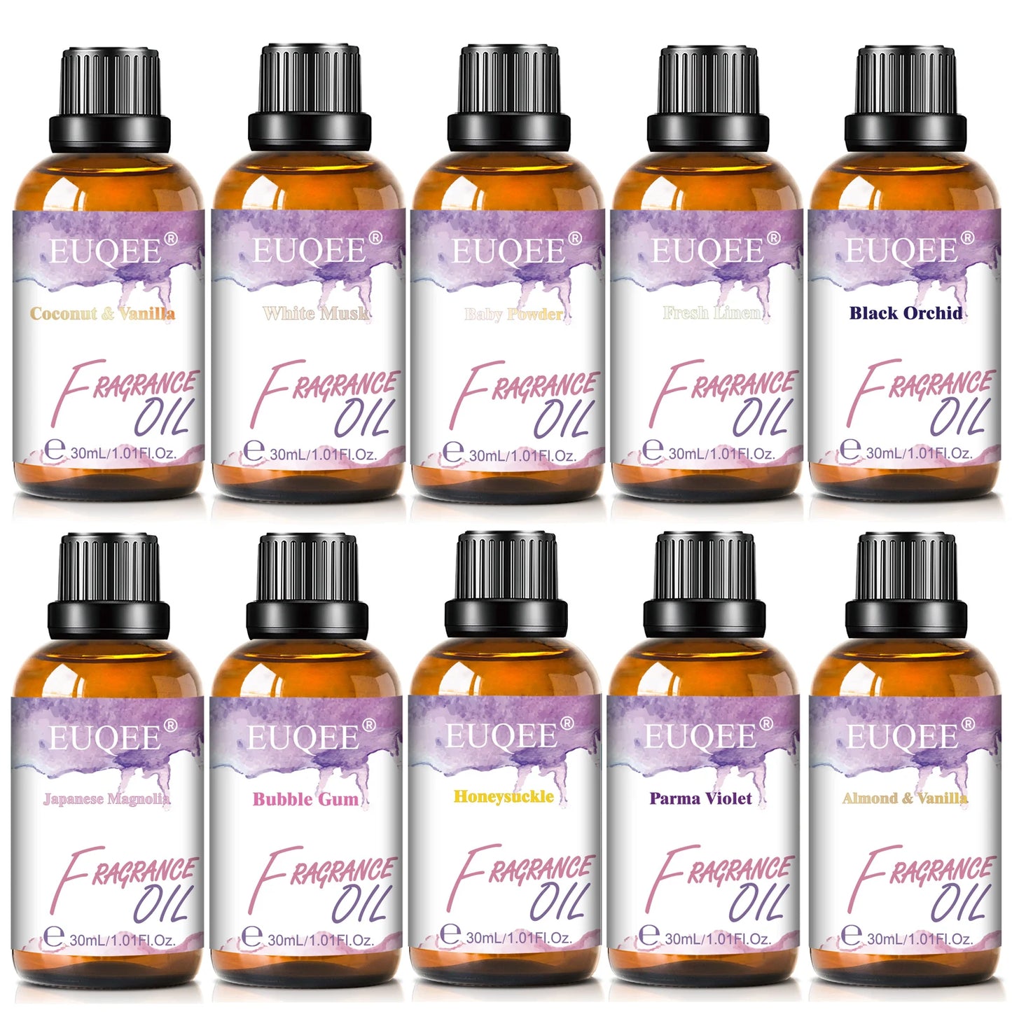 EUQEE 30ml Premium Fragrance Oil For Diffuser Aromatherapy Coconut & Vanilla White Musk Bubble Gum Lilac Aroma Fragrance Oils
