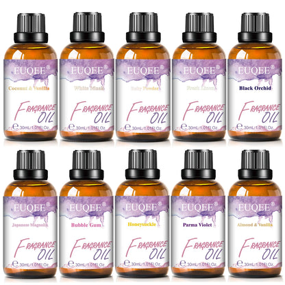 EUQEE 30ml Premium Fragrance Oil For Diffuser Aromatherapy Coconut & Vanilla White Musk Bubble Gum Lilac Aroma Fragrance Oils
