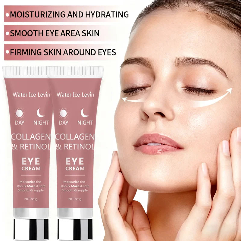 Collagen Retinol Eye Cream. Day Night Formula. Moisturizes Hydrates Deeply. Smooths Firms Eye Area. Soft Supple Skin. 20g.
