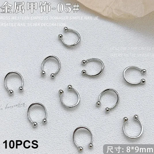 Gun Black Square Rivet Metal Round Ball Cone Alloy Fork Spoon Punk Stars Bowknot Pearl Nail Art Accessories Decorations Manicure