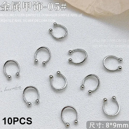 Gun Black Square Rivet Metal Round Ball Cone Alloy Fork Spoon Punk Stars Bowknot Pearl Nail Art Accessories Decorations Manicure