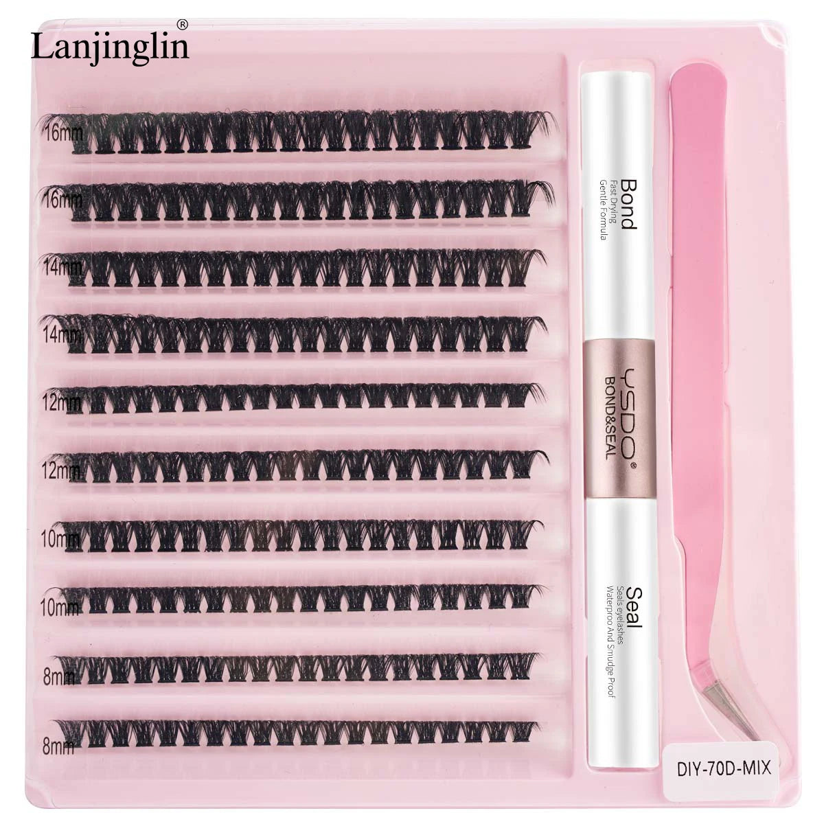 New 10Rows Individual Lashes Kit Natural Long DIY Cluster Eyelashes with Lash Bond and Seal Extension Kit Makeup Tools Faux Cils