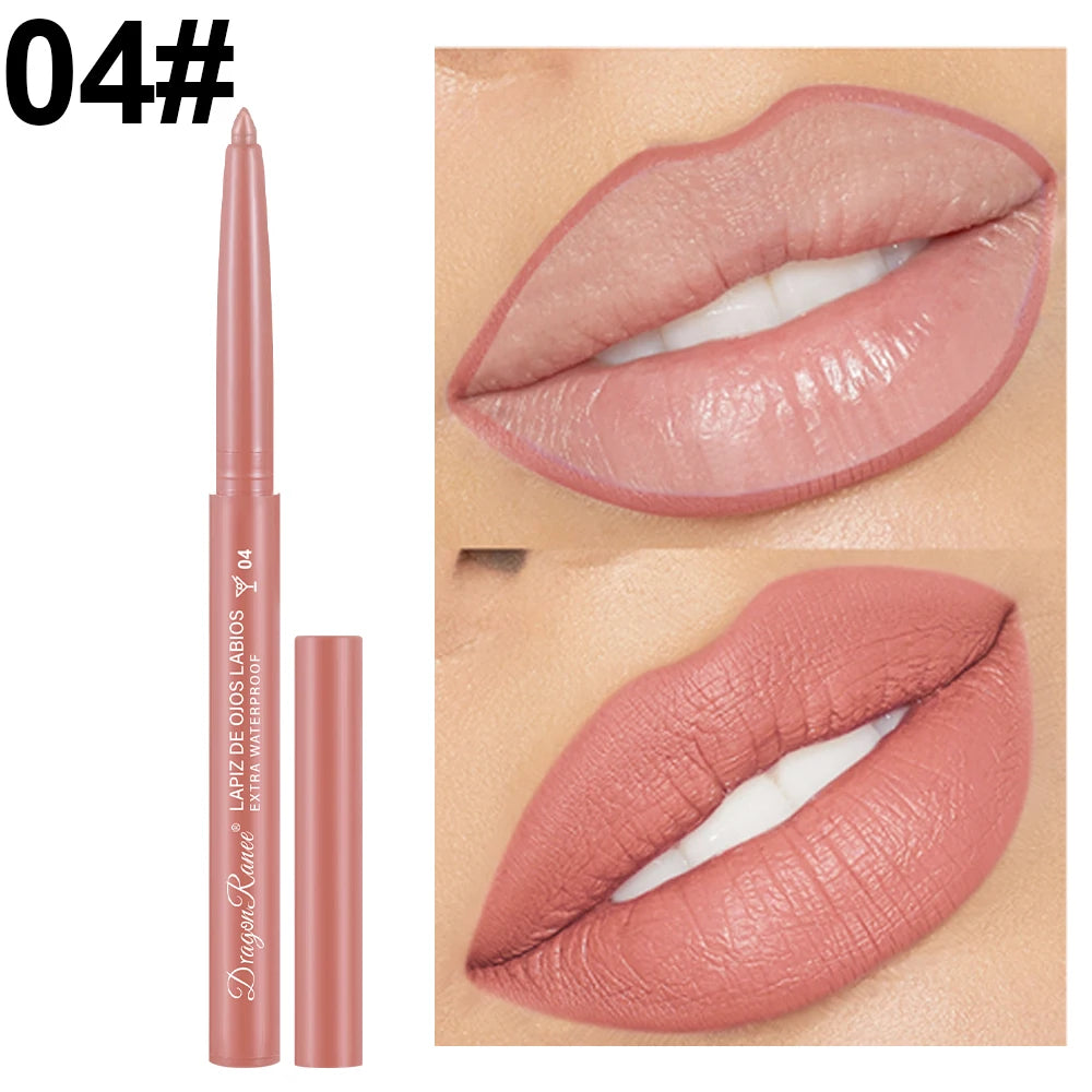 Lip Liner Lipstick Pen Waterproof Long-Lasting Contouring Lip Pencil Matte Finish Beginner Automatic Lip Liner Bean Paste Color Contouring Pen Automatic Rotating Lip Liner