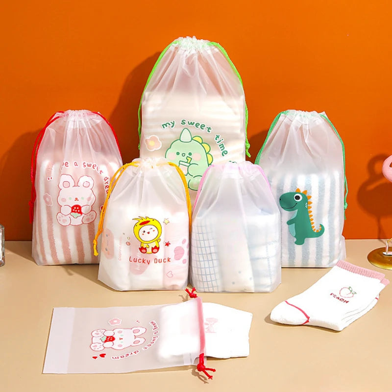 1pc Cute Cartoon Clear Drawstring Storage Bags Women Girls Transparent Bathroom Organizer Towel Brush Cosmetic Makeup Bags