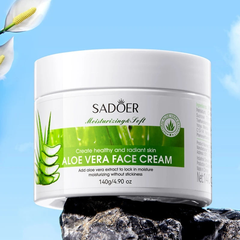 140g Aloe Vera Moisturizing Cream, Rich in Glycerin, Aloe Vera Extract and Other Skin Care Ingredients, Refreshing and Fragrant, Easy to Absorb, Non-Greasy, Makes the Skin Tender, Smooth, Elastic and Radiant, Suitable for Dry