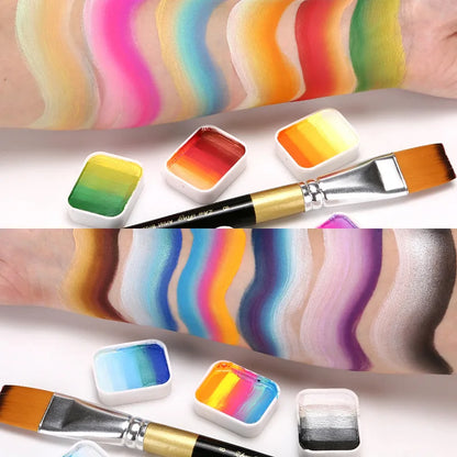 Professional Water Activated 12 Colors Rainbow Cake Face Painting Set With Brush Body Art Makeup Kit For Kids Halloween Chrismas