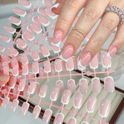 120Pcs Short Square Red French Valentine's Day Fake Nails Nude Pink Glossy Acrylic False Nails Simple Wearable Press on NailTips