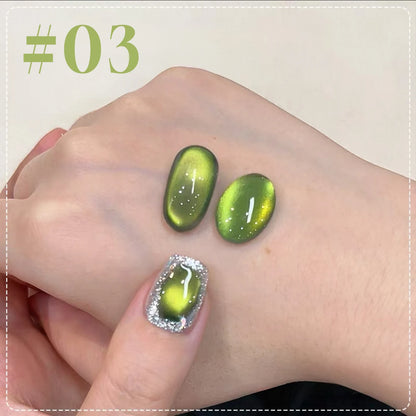 10ML 1-21PCS 2025 Autumn New Emerald Green Magnet Cat's Eye Gel Nail Polish Green Whitening Glass Bead Cat Eye Nail Polish