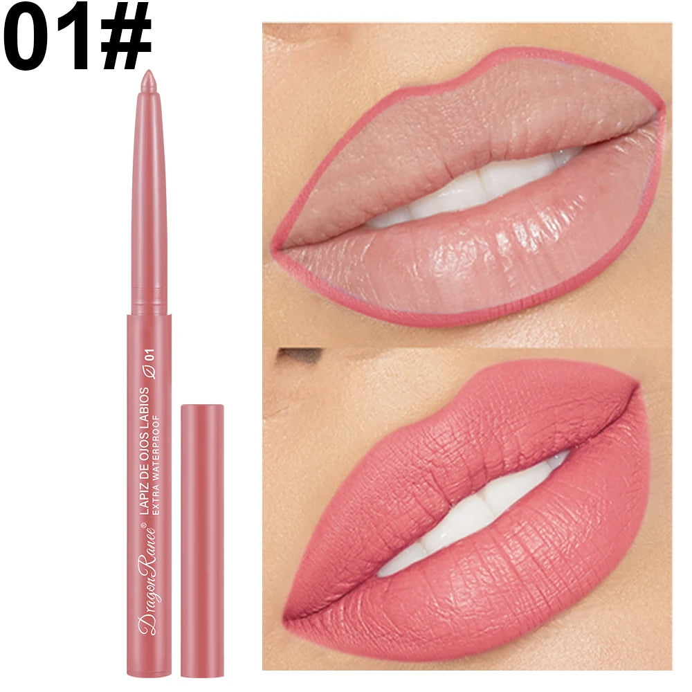 Lip Liner Lipstick Pen Waterproof Long-Lasting Contouring Lip Pencil Matte Finish Beginner Automatic Lip Liner Bean Paste Color Contouring Pen Automatic Rotating Lip Liner