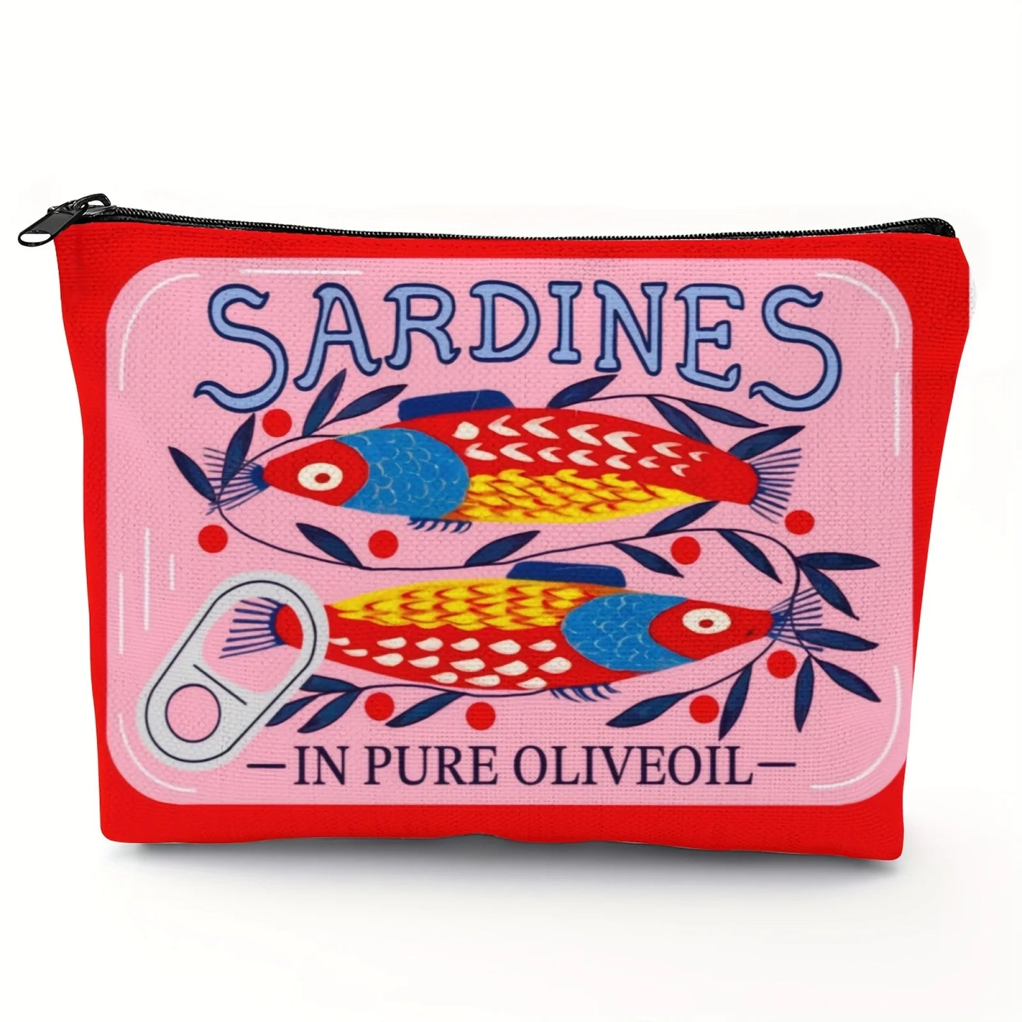 Lightweight & Durable Unisex Makeup Bag – Vintage Sardines Olive Oil Design