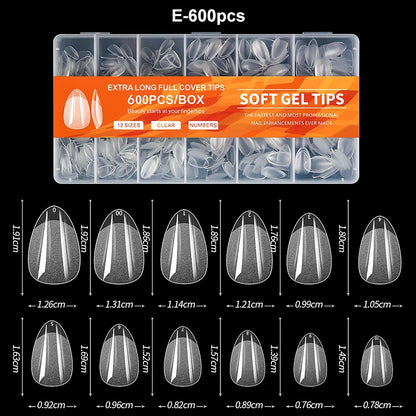 Luxury False Nail Tips Soft Gel Fingertip Semi-matte Capsules Almond French Coffin Full Cover Artificial Fake Nails Extension
