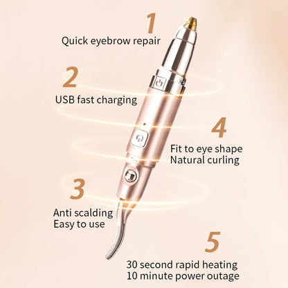 2026 New Electric Eyelash Curler 2-in-1 Dual Head USB Heated Lash Curling Iron Eyebrow Trimmer Beauty Tool for Home Travel