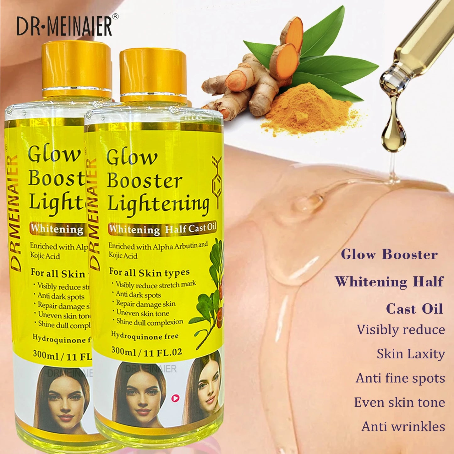 200ml Alpha Arbutin And Kojic Acid Whitening Serum Glow Booster Cast Oil Reduce Stretch Mark And Dark Spots Repair Damage Skin