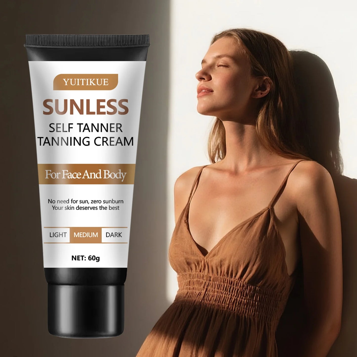 YUITIKUE Sunless Self Tanner Tanning Cream  Face & Body Use  Zero Sunburn  All Skin Types  Full Body Coverage 60g