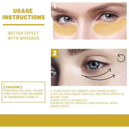 24K Gold Eye Treatment Mask Remove Dark Eye Circles Firming Fade Fine Lines Anti-Aging Hyaluronic Acid Collagen Under Eye Mask