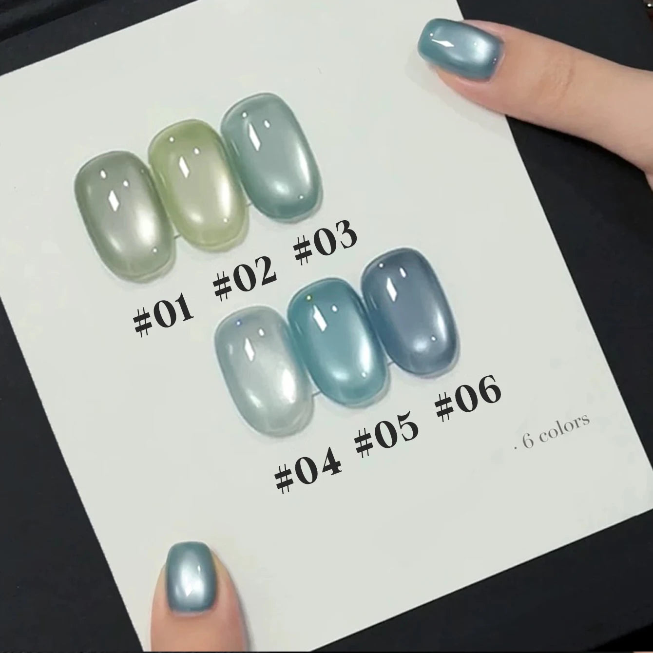 12ML 1-6PCS Blue Glass Bead Island Magnetic Moonlight Cat Eye Gel Nail Polish 2025 New Style Popular Gel Polish Nail Supplies