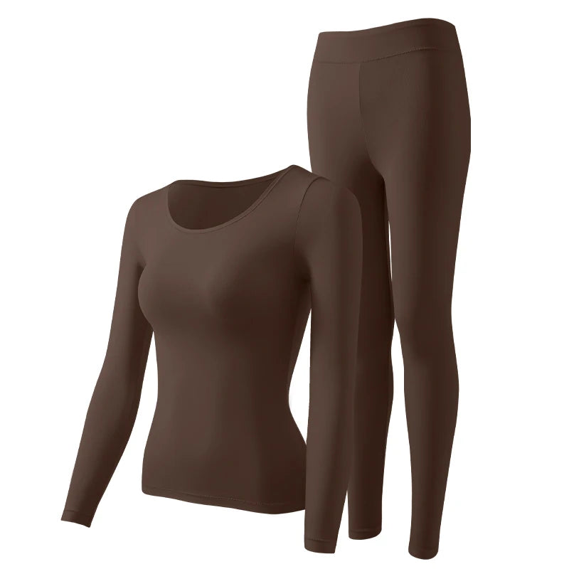 Winter Thermal Pairing Hyaluronic Acid Skincare Shirts Ultra-Thin High-Elastic Long Sleeve Underwear Women's Base Layer Sets