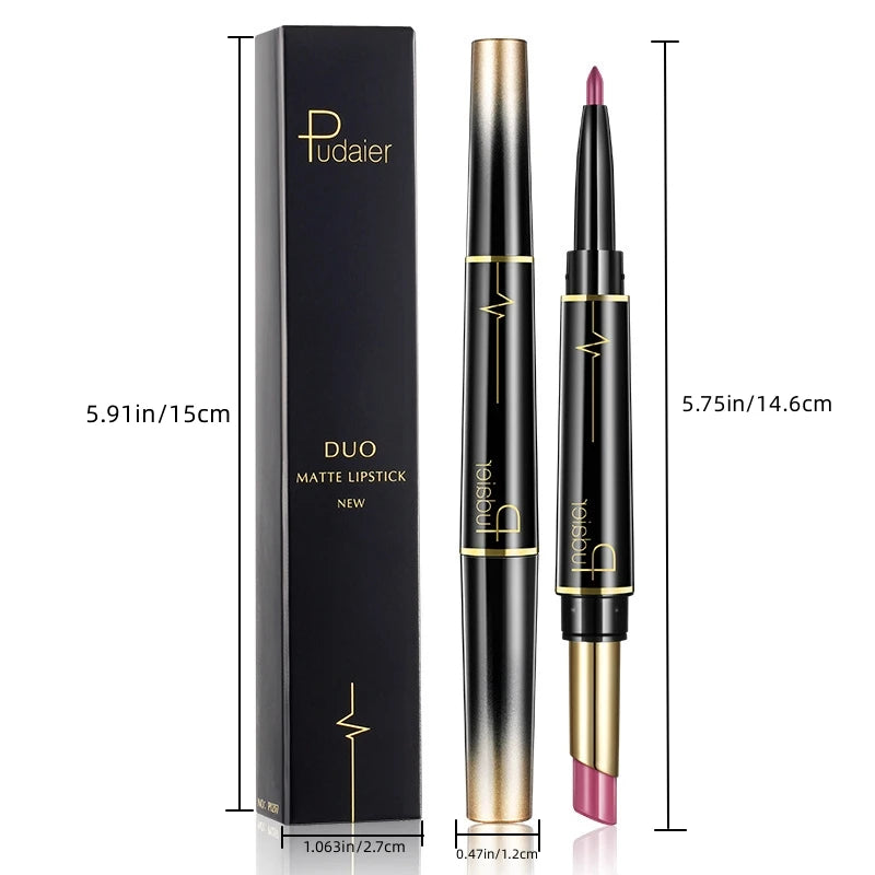 1pcs Matte Lip Liner & Lipstick, Double Ended Lip Pen Nude Makeup Tool, Long Lasting Color Rendering, Waterproof Lip Cosmetics