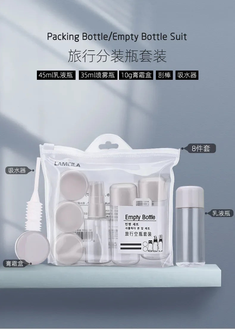 8 Piece Set Beauty Skincare Travel Bottles Perfume Spray Bottle Shampoo Facial Cleanser Lotion Bottle Eye Face Cream Boxes