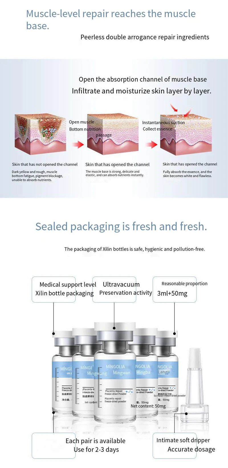 Placent Peptide Ampoule Hyaluronic acid Serum For Face Dr.Pen  Freeze-dried Powder Repair Moisturizing Skin Care Korean