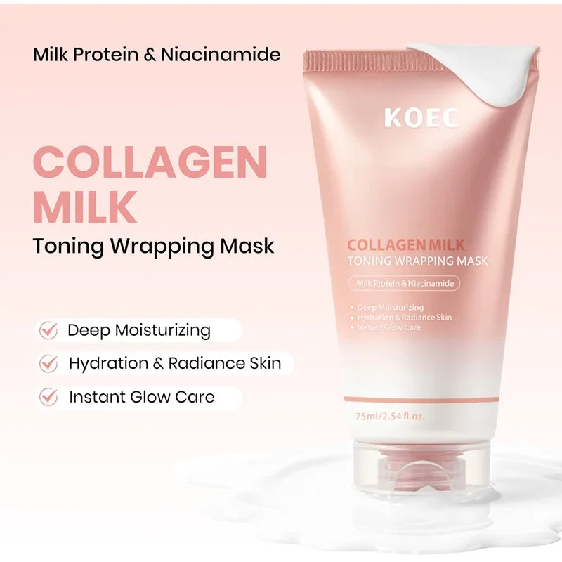 Collagen Milk Toning Wrapping Mask Deep Hydration&Radiance Skin Instant Glow Care Milk Protein & Niacinamide Milky Peel-off Mask