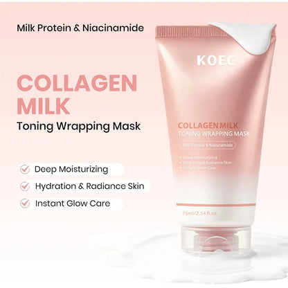 Collagen Milk Toning Wrapping Mask Deep Hydration&Radiance Skin Instant Glow Care Milk Protein & Niacinamide Milky Peel-off Mask