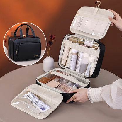 New PU Leather Hanging Cosmetic Bag For Women Portable Storage Makeup Organizer Large Capacity Travel Toiletry Storage Bags